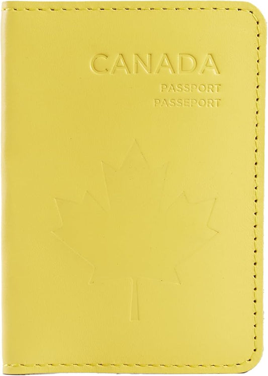 INCARNE Passport Cover - Travel Passport Wallet - Leather Passport Holder for Men Women Family with Card Slots & Note Compartmen - Sleeve Protector - Genuine Leather - Classic Yellow