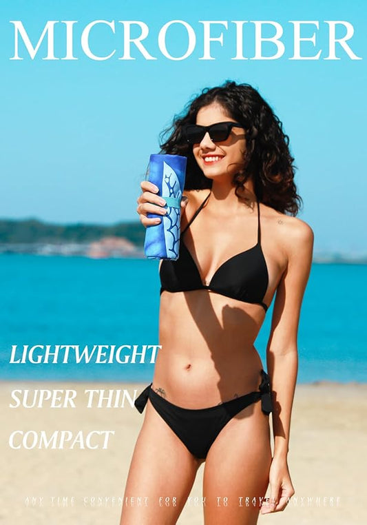 2 Pack Microfiber Lightweight Thin Beach Towel Sand Free Quick Dry Super Absorbent Large Towels for Swimming Pool Yoga Gym Travel Vacation Beach Accessories Essentials