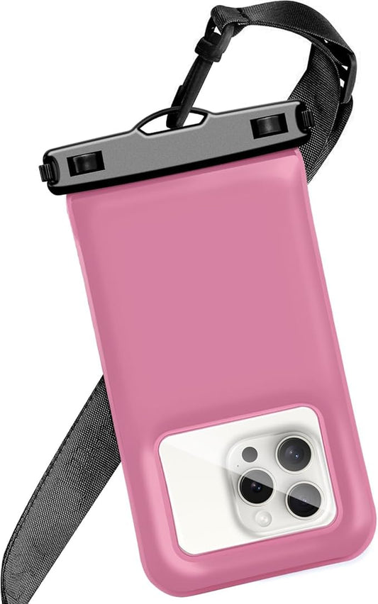Floatable Waterproof Phone Pouch/Case with Crossbody Lanyard for iPhone 17 Series 16 Pro Max/15 Pro/14/13/12, IP68 Cellphone Dry Bag Beach Cruise Ship Essentials, 1 Pack-Pink-7″