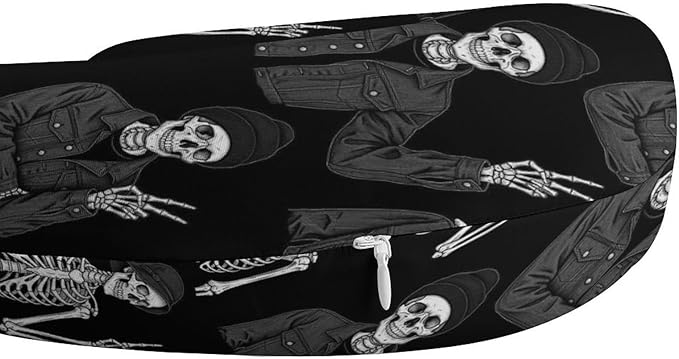 Soft Memory Foam Travel Pillow Chin Support Custom Human Skeleton Skull, Removable Washable Cover for Airplane Car Home Office Nap