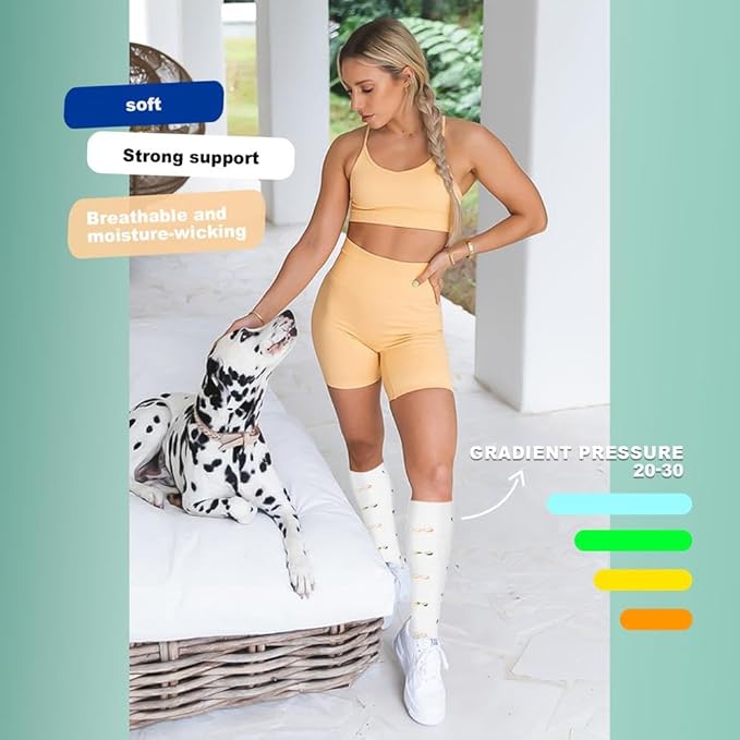 Graduated Compression Socks for Women&Men 20-30mmhg Knee High Socks Travel Hiking Running Stocking