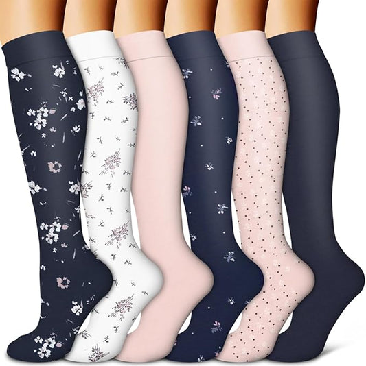 BLUEENJOY Copper Compression Socks for Women & Men (6 pairs) - Best Support for Nurses, Running, Hiking, Recovery