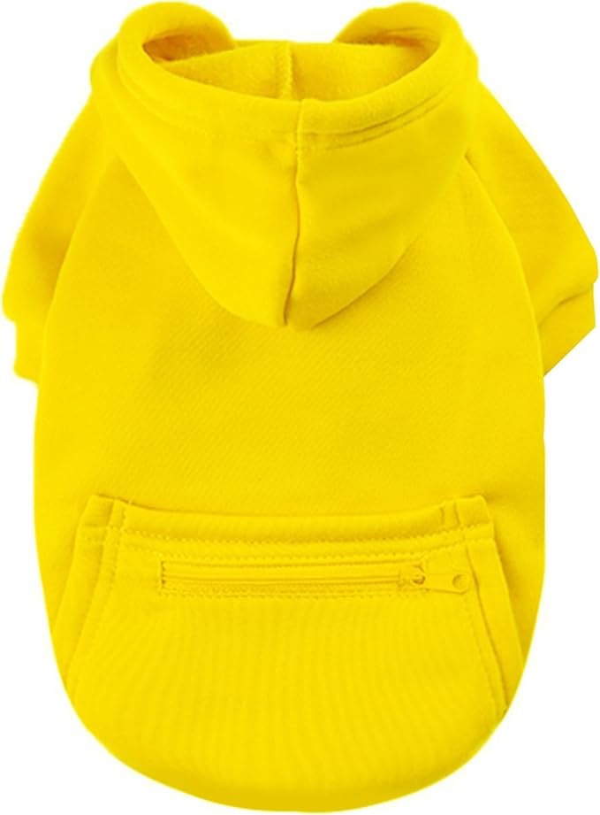 Jecikelon Winter Dog Hoodie Sweatshirts with Pockets Warm Clothes for Small Dogs Chihuahua Coat Puppy Custume Clothing (Large, Y02-Yellow)
