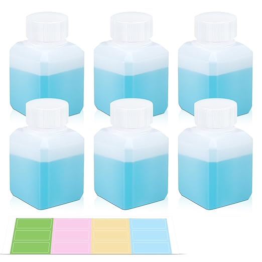 1oz Leak Proof Plastic Bottles with Caps, Laboratory Reagent Bottle, Reusable Small Pill Storage Containers for Travel, Classrooms, Home (6 pack translucent)