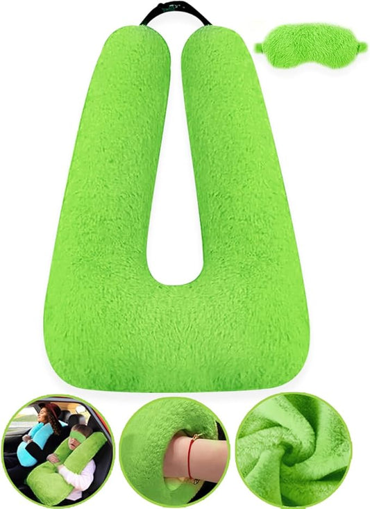 Sexysamba Travel Pillow with Sleep Mask Set Car Pillow Kids Travel Pillow for Sleeping U Shaped Car Seat Pillow Head Neck Body Support for Kids and Adults Road Trip Accessories,Green
