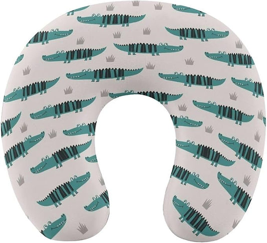 Stylish U Shaped Travel Neck Pillow Memory Foam Chin Support Alligator Animal, Breathable Washable Cover for Airplane Car Office Decor