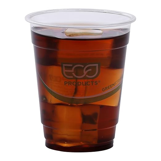 ECO PRODUCTS GreenStripe Clear Compostable 7oz PLA Plastic Cups, Case of 2000, Disposable Renewable Plant-Based Cold Cups, For Cold Drinks & Snacks, BPI Certified, ASTM Compliant.