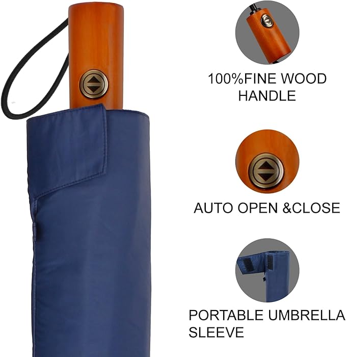 Satol Extra Large Golf Umbrella, 46/54/62 Inch Windproof 10 Ribs Vented Double Canopy Reflective Strips Automatic Open/Close Waterproof UV Protection Portable Compact Umbrella for Outdoor & Travel