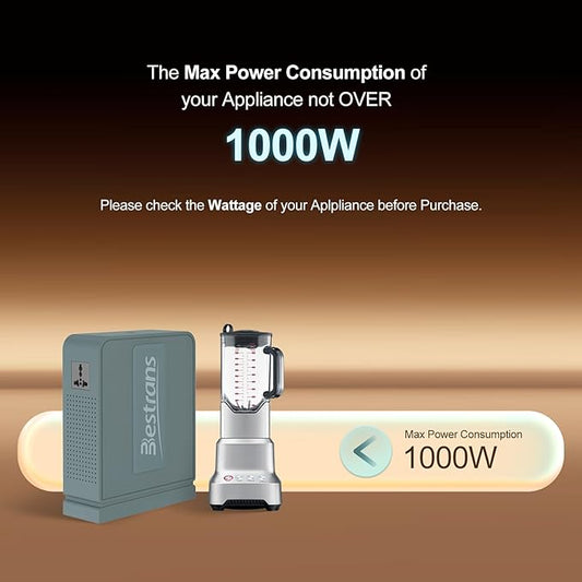 1000W Step Up Transformer 110v to 220v Converter, Heavy Duty Voltage Converter 110v to 220v with Dual Outlets, Overload Protection & Ultra-Quiet Design for Home Appliances, Grey Green