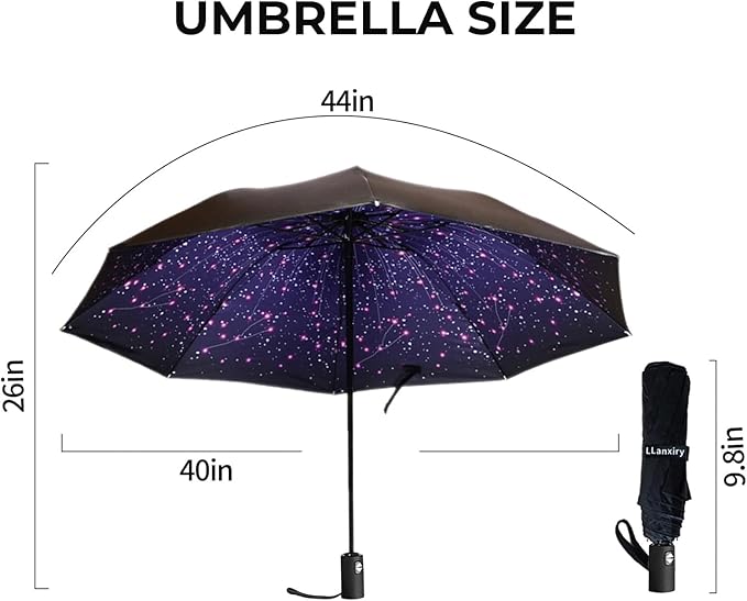 LLanxiry Compact Travel Umbrella, 44" Canopy, Automatic Open/Close Windproof Umbrella, 210T Pongee, 8-Rib Fiberglass, Travel Size Mini, Portable Rain/Sun Umbrellas UPF 50+ with Cover