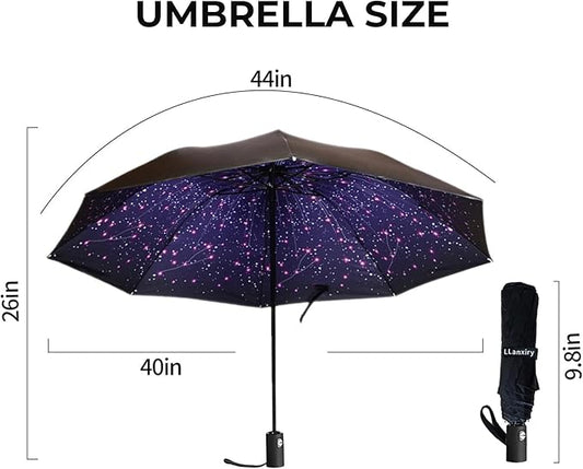 LLanxiry Compact Travel Umbrella, 44" Canopy, Automatic Open/Close Windproof Umbrella, 210T Pongee, 8-Rib Fiberglass, Travel Size Mini, Portable Rain/Sun Umbrellas UPF 50+ with Cover