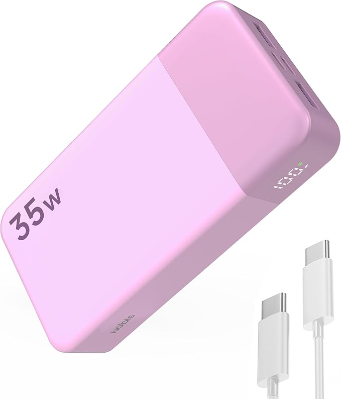 NOBIS Portable Charger, 20000mAh Power Bank, 35W Power Bank Fast Charging, Battery Pack with C to C Cable, Battery Bank with Digital Display for Phone Android etc (Pink)