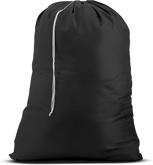 Nylon XL Laundry Bag, Large Capacity with Locking Drawstring, Machine Washable, Fits Laundry Baskets or Hampers, Holds 2 Loads of Clothes (Black, 30" x 40")