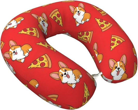 Neck Pillow Memory Foam Travel Pillows Comfortable for Airplane Flight Car Travel Office Nap and Sleeping, Funny Cushion for Head Shoulder Corgi Junk Food Cute Dogs Pizzas