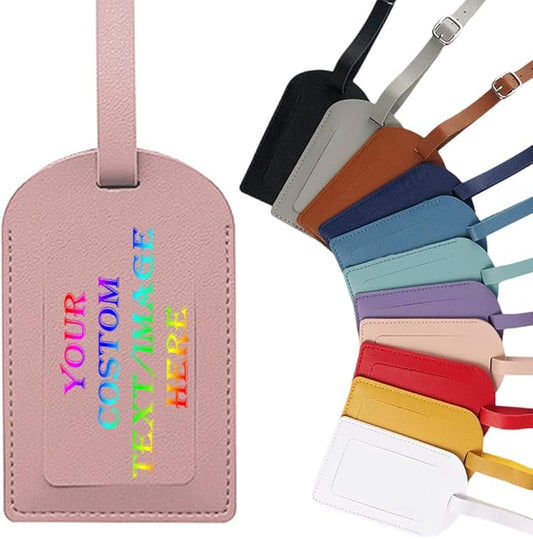 Custom Luggage Tags Faux Leather Privacy Protection Personalized Luggage Tags Travel (Pink)