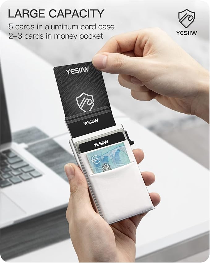 YESIIW Credit Card Holder Wallet for Men RFID Blocking Slim Minimalist Metal Wallet with Money Pocket Contactless Card Protector