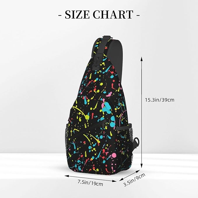 QFXUYNG Neon Paint Splatter Adult Sling Bag Unisex Chest Bags Crossbody Backpack Casual Daypacks Shoulder Bag for Women Men Cycling Hiking Travel