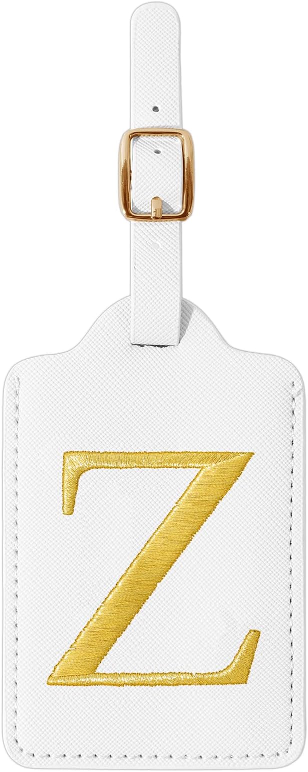 Personalized Initial Luggage Tags for Suitcase TSA Approved, White Leather Cute Luggage Tag with Privacy Cover Name Card, Embroidered Custom Luggage Tags Travel Baggage Tags Gifts for Women Kids(Z)