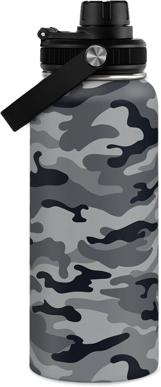 Camo Water Bottle - Camouflage Bottles 32oz Stainless Steel Insulated Sports Tumbler with Lid, Gifts for Men Veteran Hunting Lover Sport Outdoor Workout