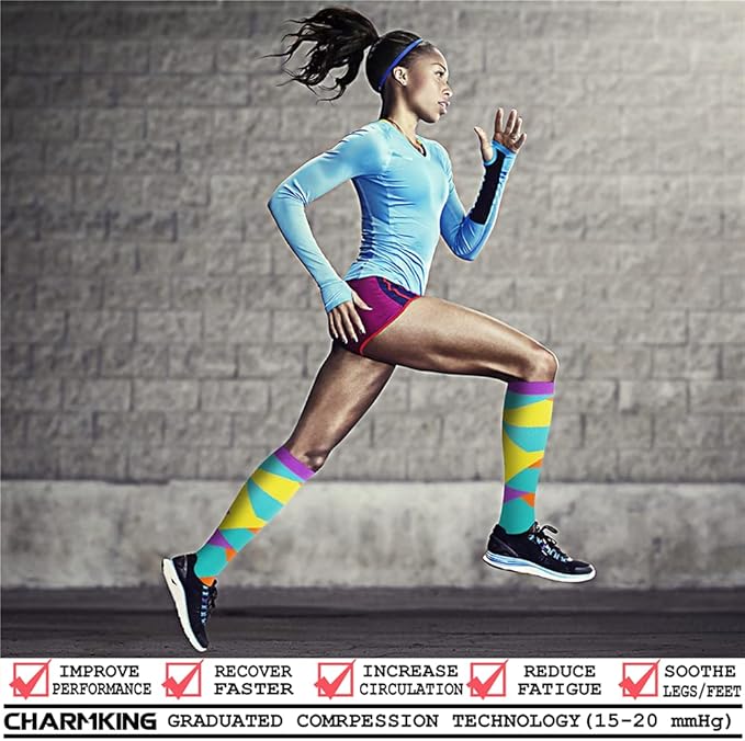 CHARMKING Compression Socks for Women & Men Circulation (8 Pairs) 15-20 mmHg is Best Support for Athletic Running,Cycling