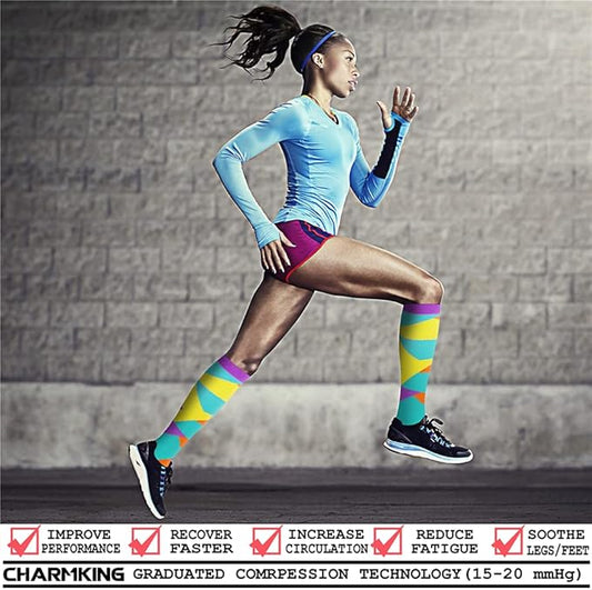 CHARMKING Compression Socks for Women & Men Circulation (8 Pairs) 15-20 mmHg is Best Support for Athletic Running,Cycling