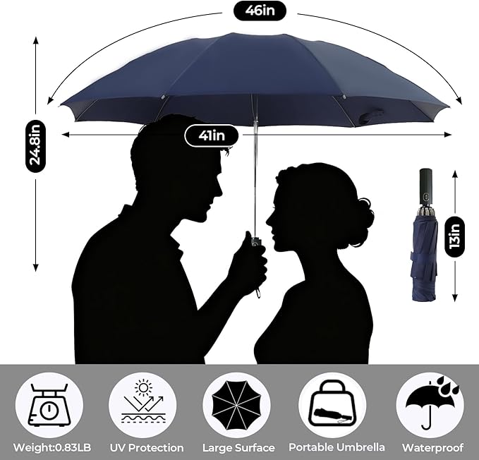 LLanxiry Compact Travel Umbrella, 44" Canopy, Automatic Open/Close Windproof Umbrella, 210T Pongee, 8-Rib Fiberglass, Travel Size Mini, Portable Rain/Sun Umbrellas UPF 50+ with Cover