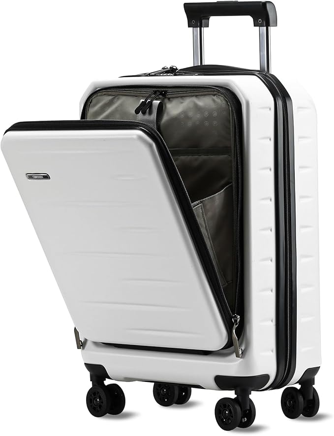 Carry On Luggage 22×14×9 Airline Approved, 20 Inch Lightweight ABS+PC Hard Shell Suitcases with Front Pocket, Spinner Wheels, TSA Lock (White, 1PC)