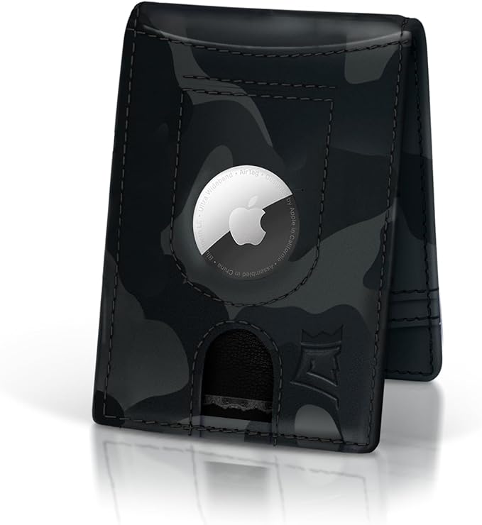 Kings Loot Trackable Airtag Wallet for Men | RFID Blocking Leather Design with Airtag Holder, Money Clip & Pull Tab | Minimalist Air Tag Wallets