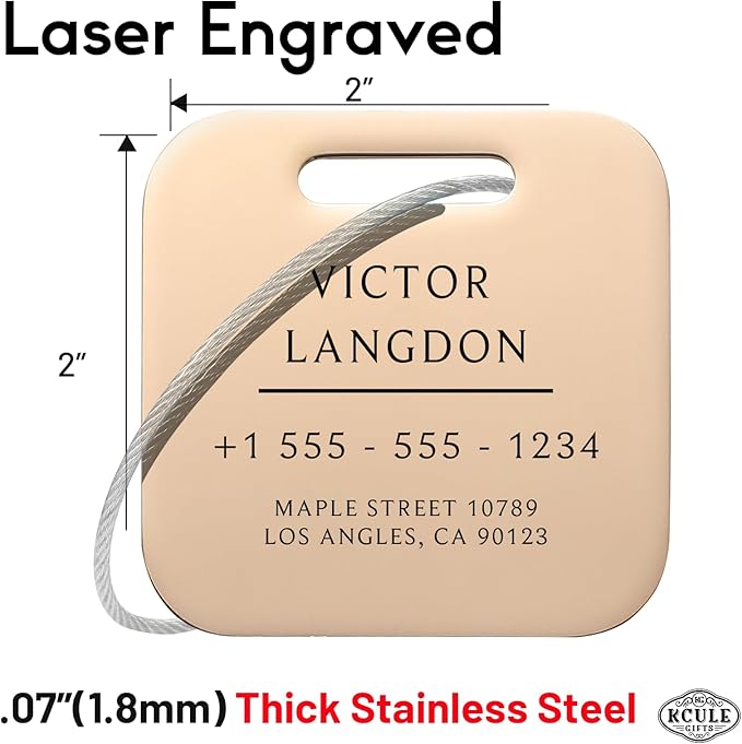 Stainless Luggage Tags for Suitcases 4 Pack: Metal Personalized Luggage Tags for Backpacks & Bags with Customizable Texts (Rose Gold)