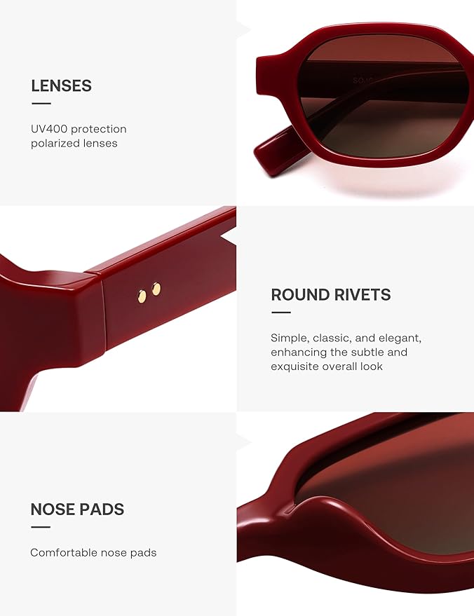 SOJOS Retro Polarized Hexagon Sunglasses for Women Men, UV400 Trendy Rectangle 70s 80s 90s Shades SJ2389