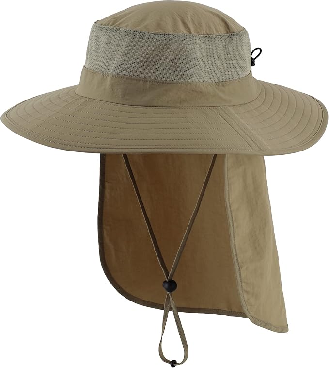 Home Prefer Outdoor UPF50+ Mesh Sun Hat Wide Brim Fishing Hat with Neck Flap Sun Hat for Men Women
