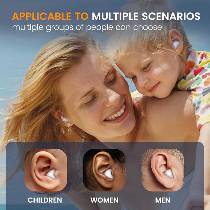 Silicone Ear Plugs for Sleeping Swimming,Reusable Moldable Noise Cancelling Earplugs for Shooting Range, Swimmers, Snoring, Airplanes, Travel, Work, Studying, (16-Pillows) (White, Medium)