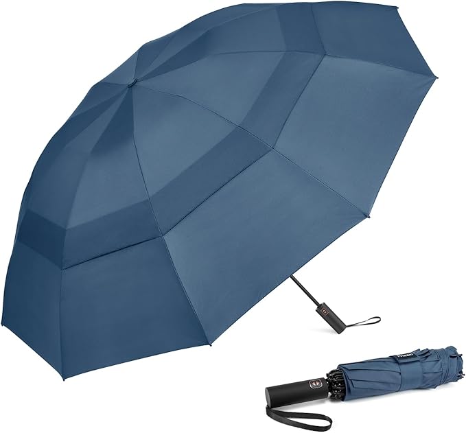 Prospo 46/62 Inch Large Travel Umbrellas for Rain Windproof, 10 Ribs Compact Reverse Folding Golf Umbrella, Double Canopy Automatic Open Close