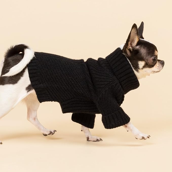Fitwarm Dog Turtleneck Sweater, Thermal Knitted Pet Coat, Dog Winter Clothes for Small Dogs, Cat Apparel, Black, XS