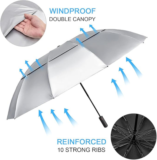 G4Free 46 Inch Inverted Small Travel Umbrella Compact, Reverse UPF 50+ UV Protection Umbrella 10 Ribs Windproof for Rain Double Canopy with Vent Automatic Open Close