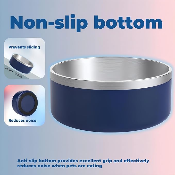 Dog Bowls Small Sized Dogs-Medium Sized 1.2l/42oz Double Layer Stainless Steel Outdoor Dog Water Bowl,Puppy Insulated Food Bowl,with Non-Slip Bottom and 1pc 8oz Food Scoop (Blue, 42 oz)