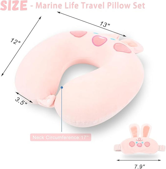 Travel Pillow, Kids Travel Pillow with Sleep Eye Mask Soft Memory Foam Kids Neck Pillow for Boys & Girls, Travel Accessories for Car Airplane Traveling - Screaming Rabbit