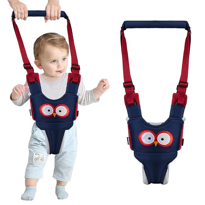 Baby Walking Harness Handheld Baby Walker Assistant Belt Adjustable Toddler Infant Safety Harnesses Standing Up Walking Learning Helper with Detachable Crotch for 9-24 Month (DarkBlue Owl)