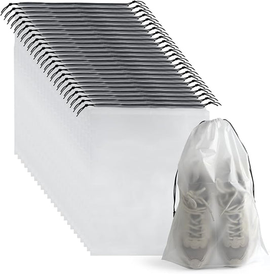 26 Pcs Shoe Bags for Travel，PLULON Clear Drawstring Travel Shoe Bags for Packing Waterproof Dustproof Shoes Organizer Pouch Travel Accessories Shoe Storage Bag for Women Men Portable Travel Essentials