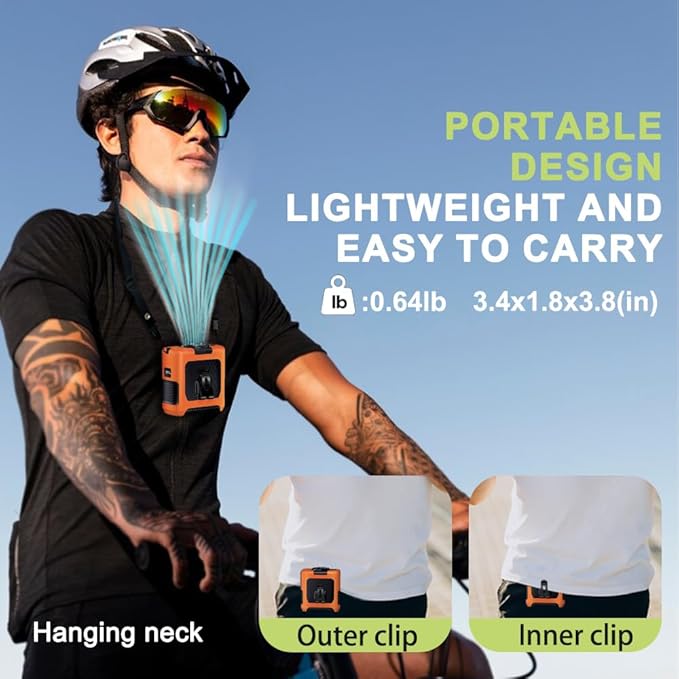 AINFTIME 2025 Portable Waist Clip Body Fan 10000mAh Personal Wearable 6-40H Powerful Outdoor (10000mAH / Orange)