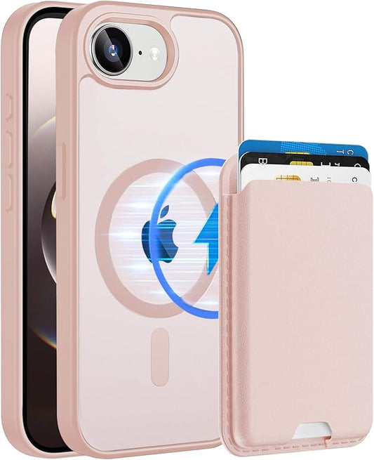 Ntwinro Magnetic for iPhone 16e Case (Compatible with MagSafe) with Detachable Wallet & Card Holder for 3 Cards [RFID Blocking] Military Grade Protective Slim Phone Cover, Pink