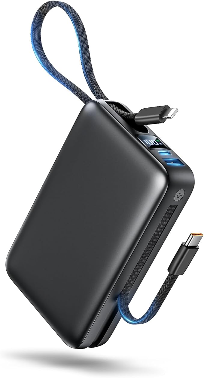 Portable Charger 50000mAh Power Bank, Portable Phone Charger with 2 Built in Cables, 22.5W Fast Charging Travel Essentials Battery Pack for iPhone, iPad, MacBook, Android, Samsung Galaxy etc.