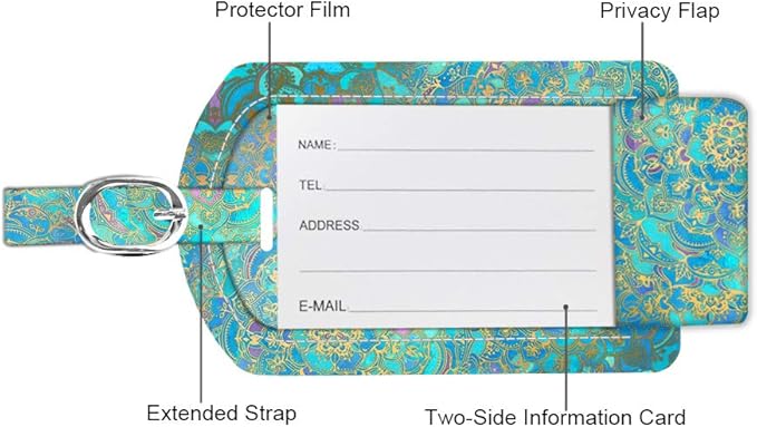 FINTIE 2 Pack Luggage Tags, Leather Name ID Labels with Privacy Cover for Travel Bag Suitcase, Theme - Shades of Blue