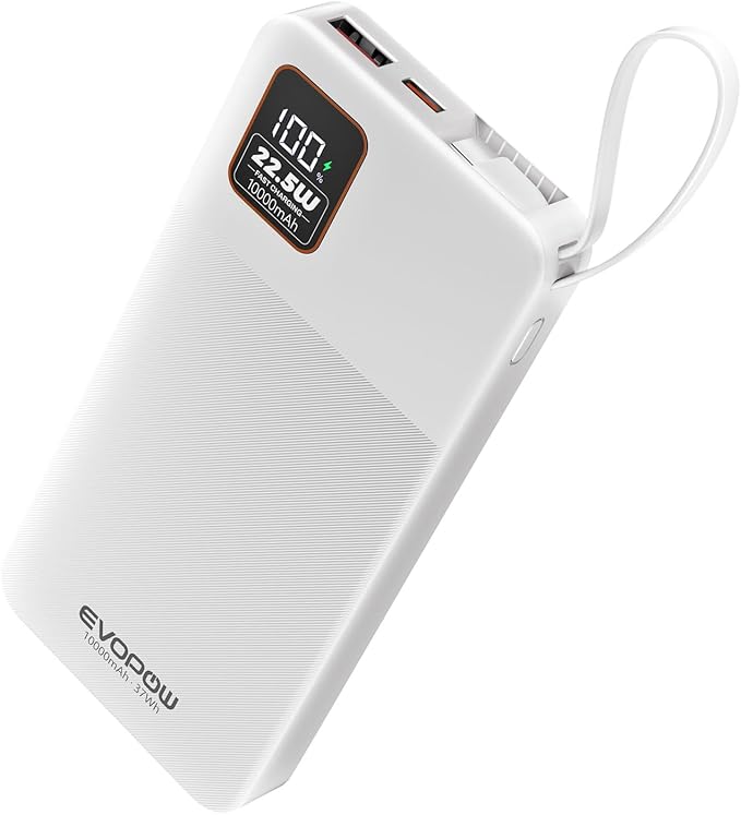 Portable Charger Power Bank, 10000mAh 22.5W Super Fast Charging Powerbank with Built-in USB C in&Out Cable, Slim External Battery Pack for iPhone 16/15/14/13/12/11 iPad Samsung S24 S23 Android etc