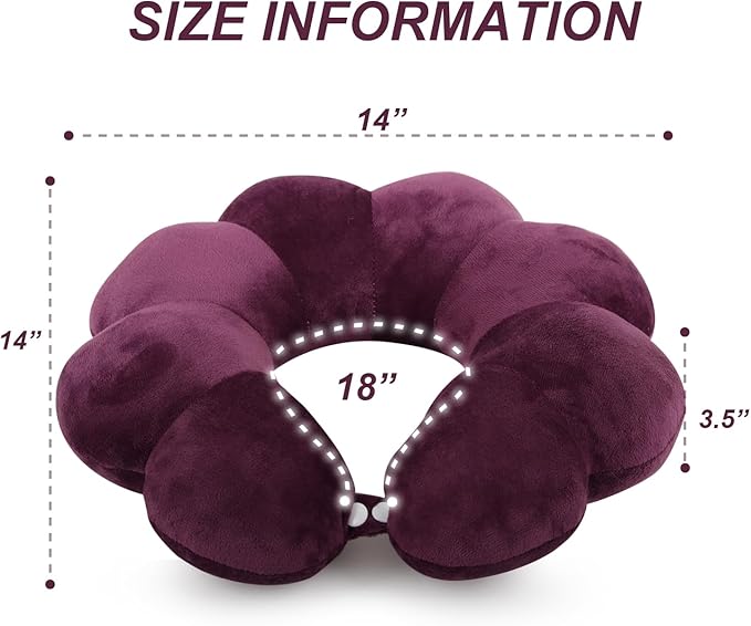 Sexysamba Flower Travel Neck Pillows for Airplanes Breathable Cotton U-Shaped Neck Pillow for Kids & Adults Head Neck Chin Support Rest Pillow for Traveling,Car,Train,Bus,Recline,Home,Office,Purple