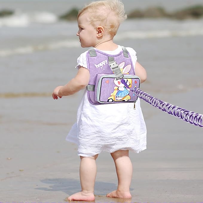 Accmor Toddler Harness Backpack Leash, Collapsible Kids Harness + Anti Lost Wrist Link, Cute Rabbit Child Leash for Outdoor Travel, Portable Baby Walking Harness Protector Wristband Strap for Girls