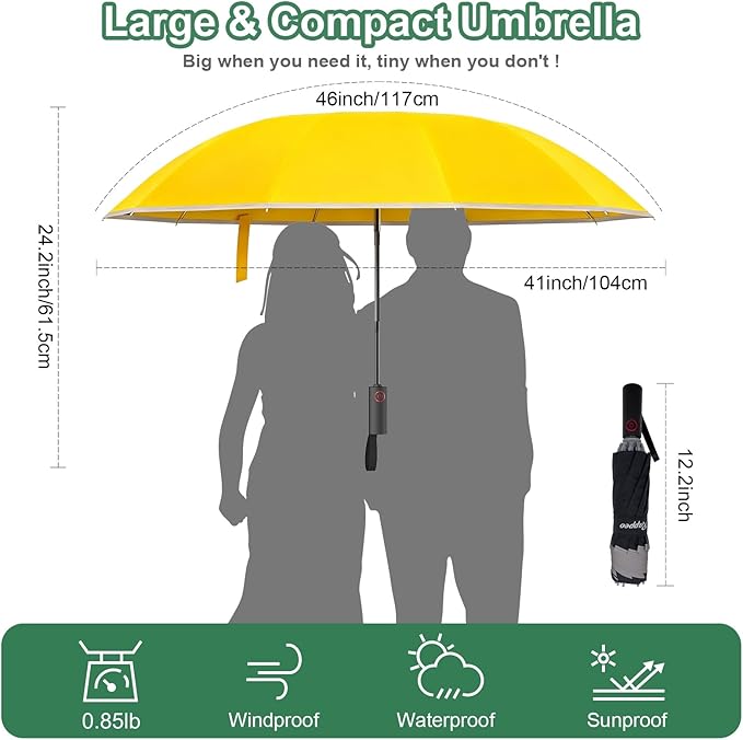 Rappeo 4-in-1 Inverted Travel Umbrella Compact, Automatic Large Umbrellas for Rain & Sun, Portable Windproof Umbrella for Backpack, Reverse Folding Umbrella for UV with Reflective Strips,Lightweight