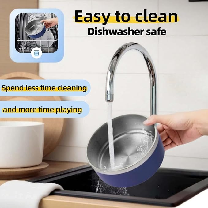 Dog Bowls Small Sized Dogs-Medium Sized 1.2l/42oz Double Layer Stainless Steel Outdoor Dog Water Bowl,Puppy Insulated Food Bowl,with Non-Slip Bottom and 1pc 8oz Food Scoop (Blue, 42 oz)