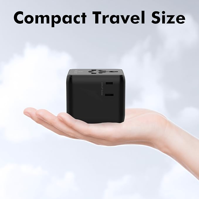 Universal Travel Adapter w/USB Ports, GaN All in One Worldwide Plug Adapter, International Power Converter for All Devices, Wall Charger AC Power Type C Charging Ports for USA EU UK AUS