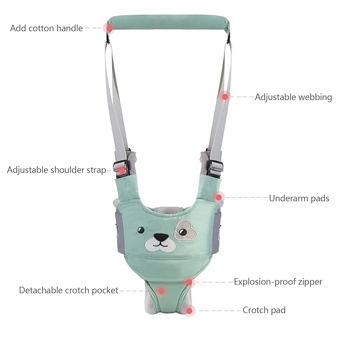 IULONEE Baby Walker, Handheld Kids Toddler Walking Harness Helper Assistant Protective Belt Child Activity Walker Adjustable Standing Up Walking Learning Helper for Toddler 7-24 Month (Green)